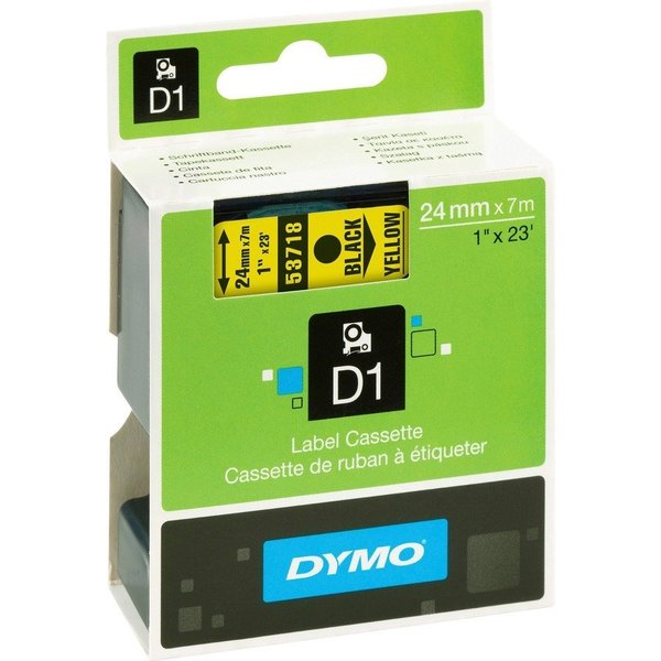 Dymo Tape, Polyester, 1""D1, Bk/Yw DYM53718